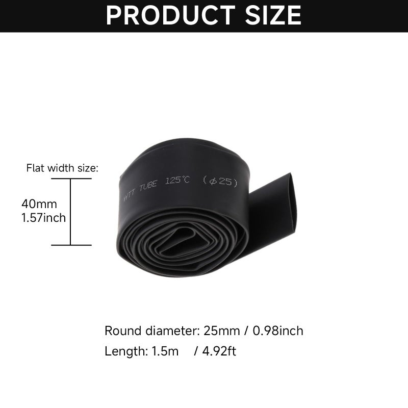 OLIREXD Heat Shrink Tube, Wire Wrap Electrical Cable Ratio 2:1 Heat Shrinkable Shrinking Sleeving Black 1.5M / 5Ft (25mm) - Image 2